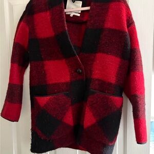 Red and Black Plaid Cardigan Jacket
